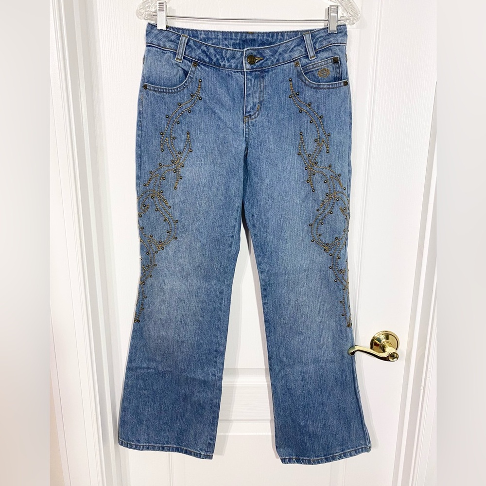 Y2K Harley Davidson Studded Embroidered Bootcut Jeans Size 4 Petite